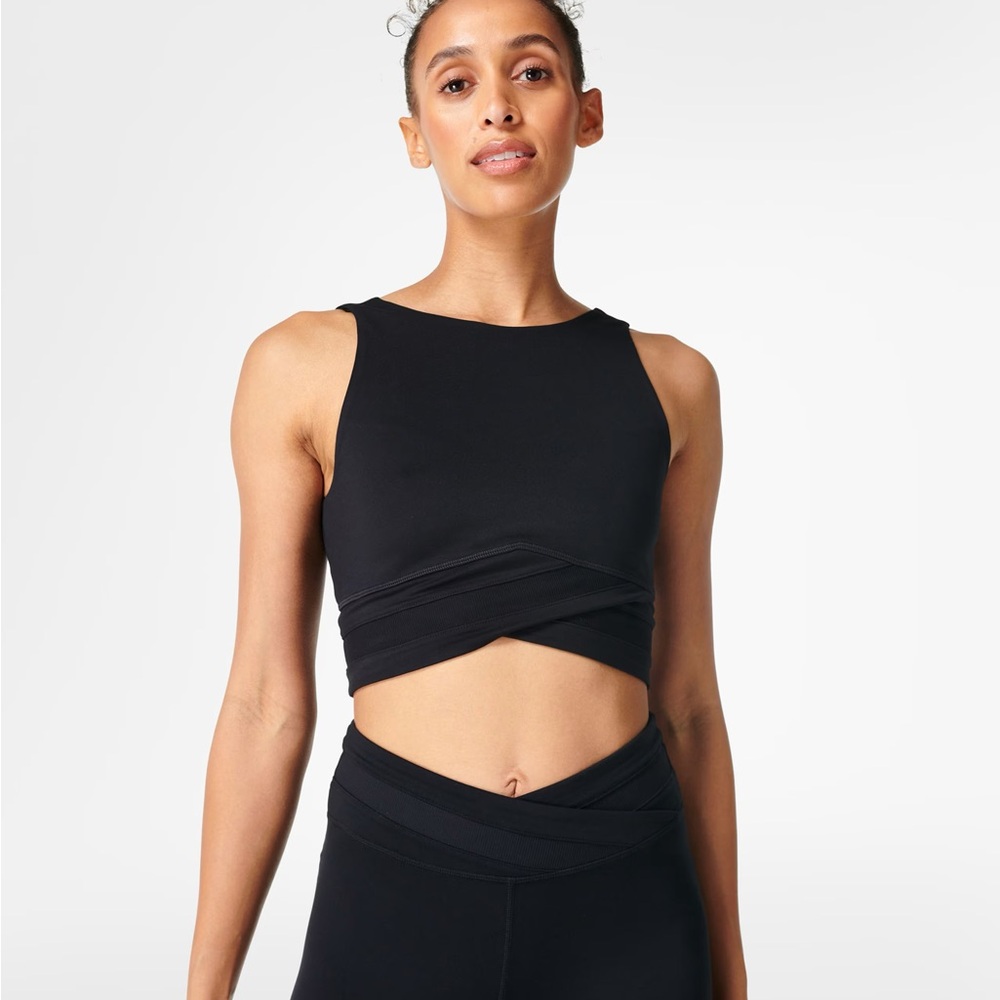 Sweaty Betty Black Ribbed Twist-Front Crop Top